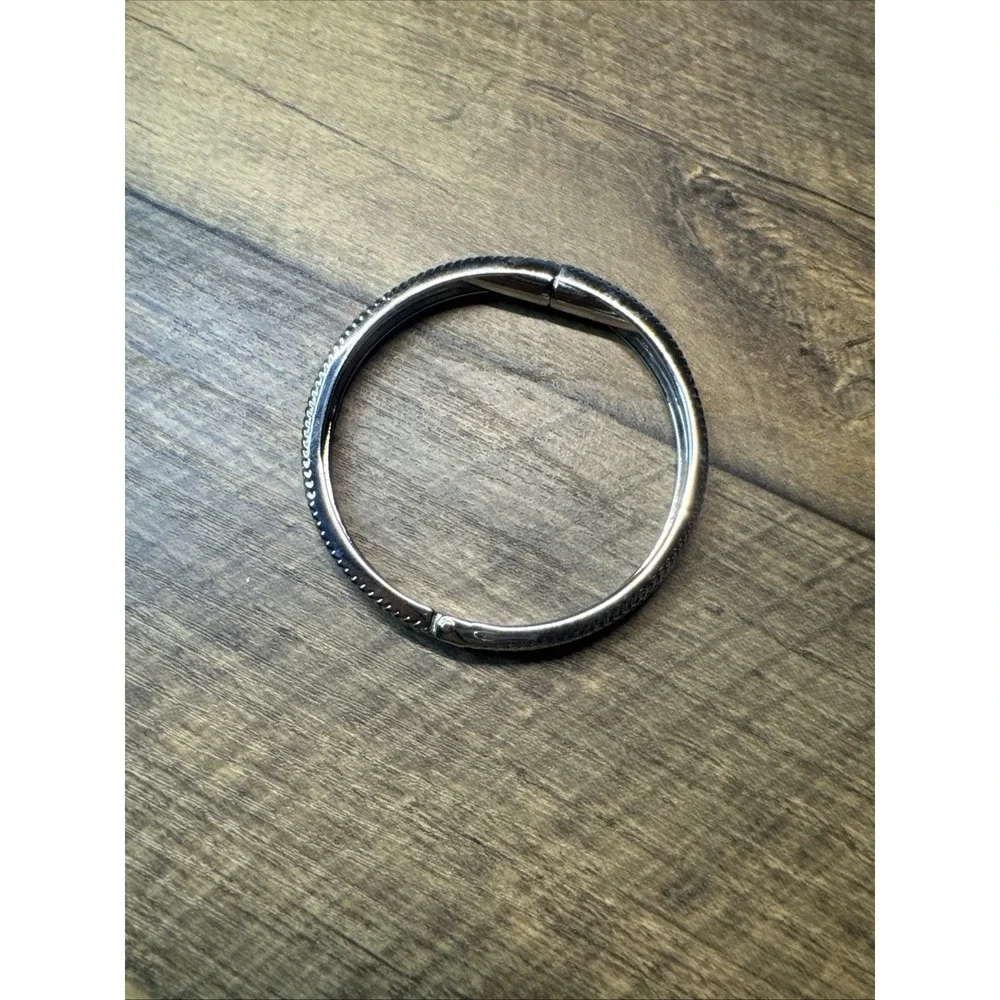 Platinum Tone Crystal Rhinestone Hinged Bangle Bracelet Silver Elegant Sparkly